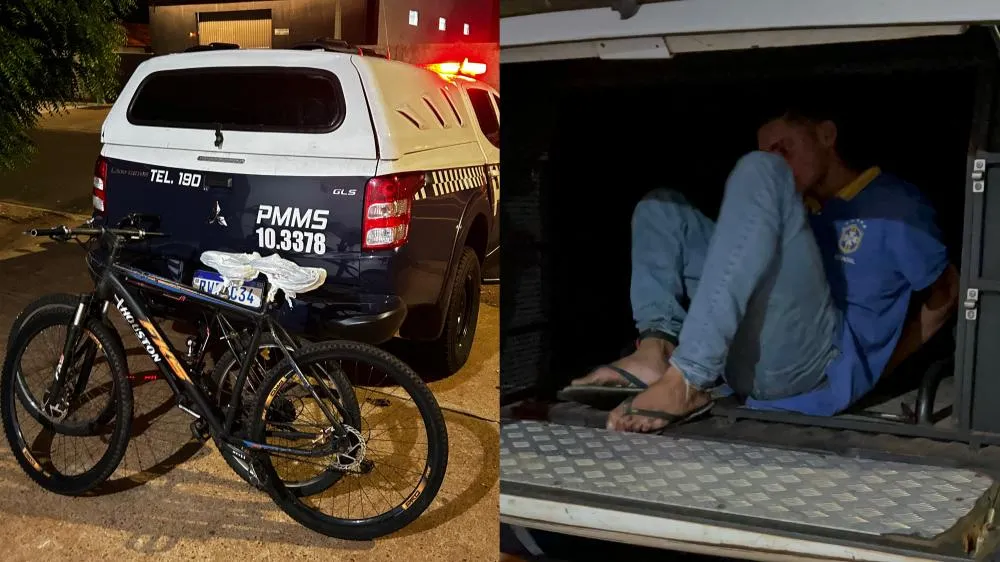 Polícia Militar recupera duas bicicletas furtadas no Centro de Três Lagoas e prende ladrão reincidente que utilizava tornozeleira eletrônica descarregada. (Foto: Eliton Chaves / 24h News MS)