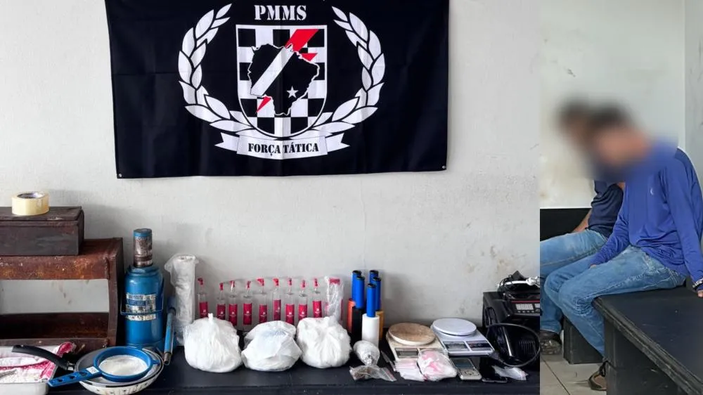 Força Tática apreende quase 3 kg de cocaína, lança-perfume e equipamentos do tráfico no Paranapungá em Três Lagoas (Foto: Eliton Chaves / 24h News MS)