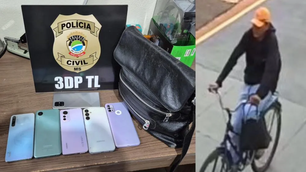 3ª DP prende suspeito de roubos em série contra mulheres e recupera celulares em Três Lagoas (Foto: Divulgação / Polícia Civil)
