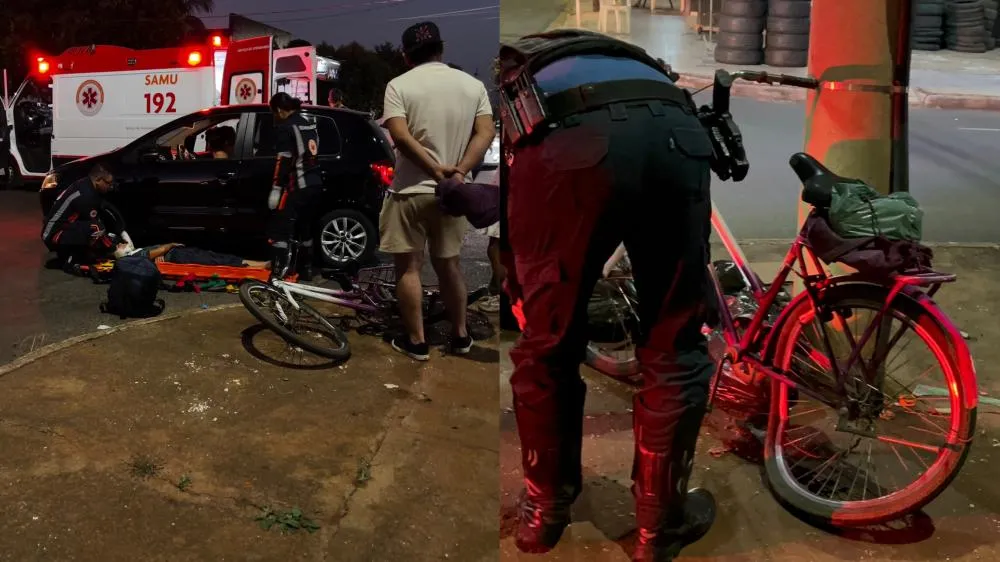 Mulher fica ferida após acidente entre carro e bicicleta no bairro Santos Dumont em Três Lagoas 