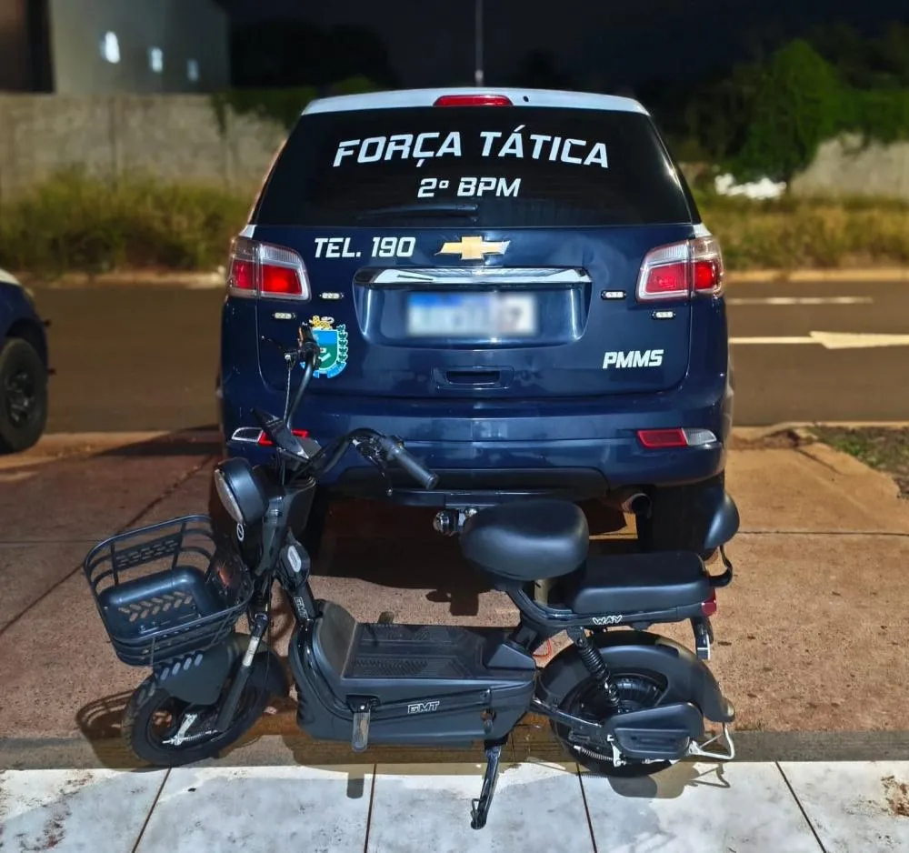 Em ação rápida da Força Tática, criminoso que roubou bicicleta elétrica no bairro Santos Dumont é preso e bicicleta é recuperada em Três Lagoas 