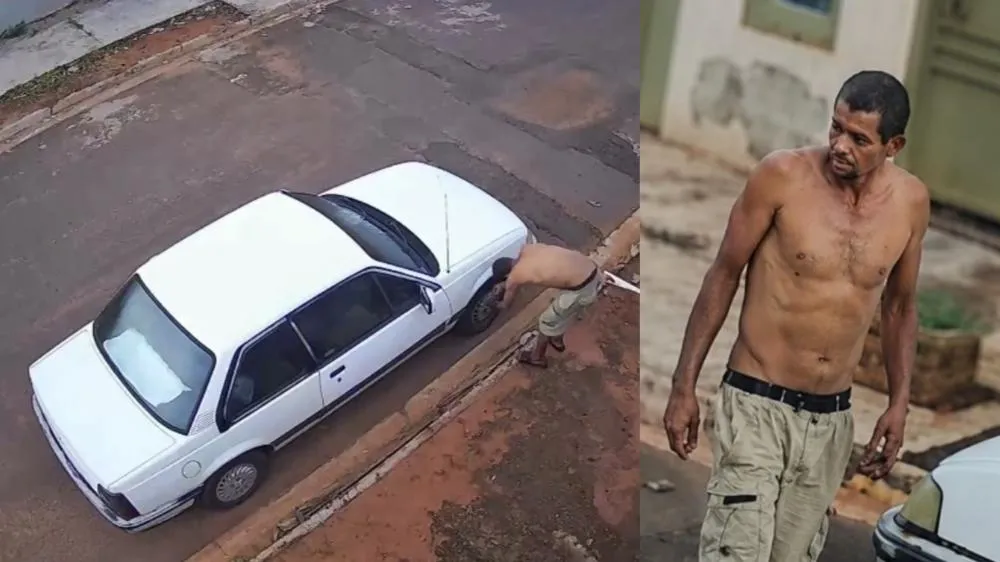 Câmera de segurança flagra homem tentando furtar carro e suspeito foge após ser visto por morador em Três Lagoas