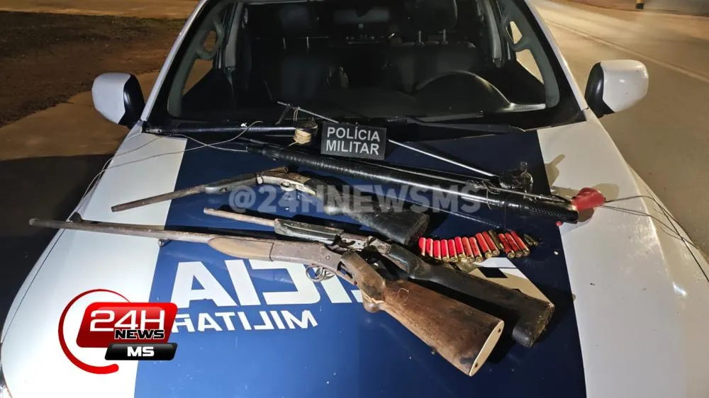 Rádio Patrulha prende dupla com armas, munições e apetrechos de caça e pesca na BR-262, em Três Lagoas