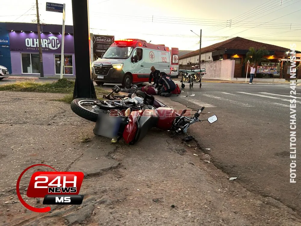 Motorista avança sinal vermelho, atinge motociclista e foge no bairro Santos Dumont, em Três Lagoas