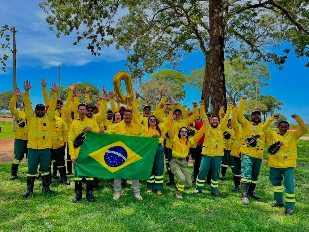 Brigadistas da Arauco durante treinamento de prevenção e combate a incêndios. Foto: acervo Arauco
