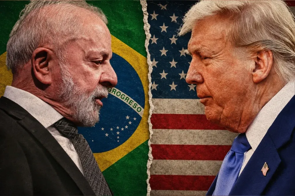 Nova política comercial dos Estados Unidos impõe tarifa adicional de 25% sobre parte das importações brasileiras, mas preserva mais de 2 mil produtos estratégicos. (Arte: Metrópoles)