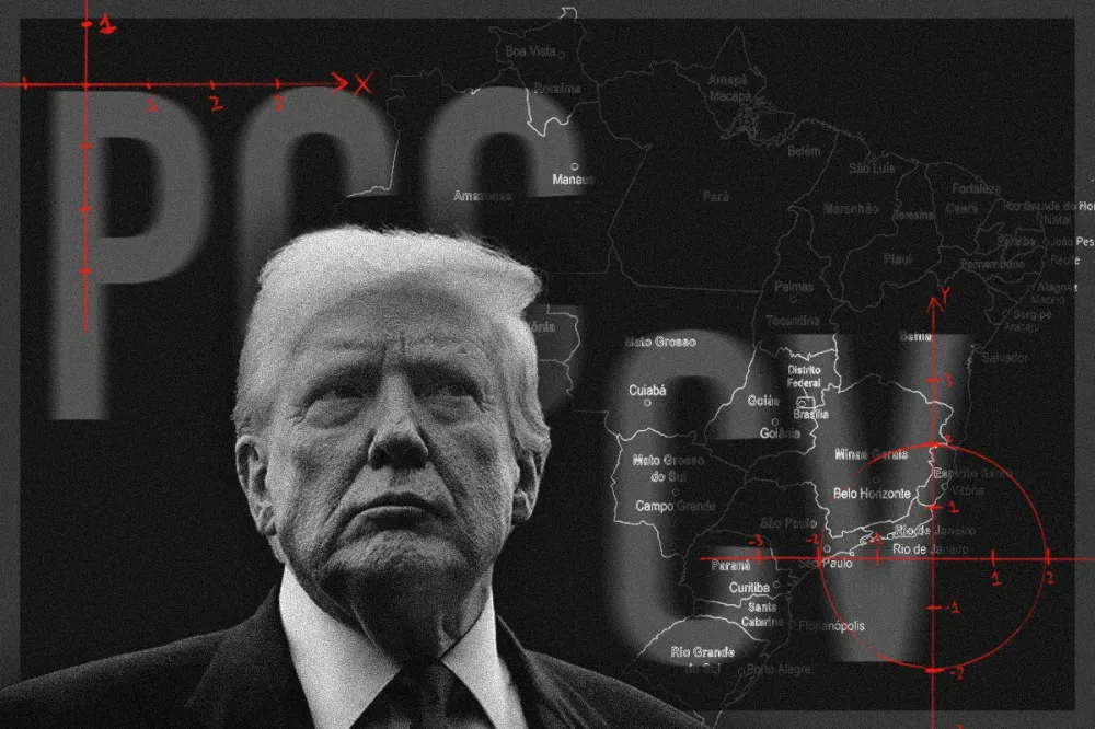 Departamento de Segurança Interna dos Estados Unidos analisa impactos de proposta que flexibiliza a compra de armas pela internet e reforça preocupação com o combate ao PCC e ao Comando Vermelho. (Arte: Metrópoles)