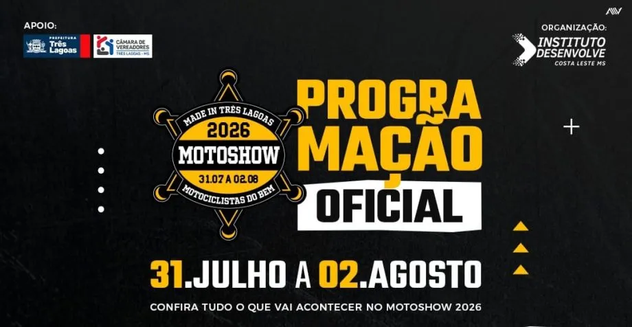 23º Motoshow será realizado entre os dias 31 de julho e 2 de agosto, na Arena Mix, com entrada gratuita e programação musical. (Foto: Divulgação/Prefeitura de Três Lagoas)
