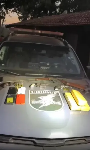 Operação do Batalhão de Choque terminou com dois suspeitos mortos em confronto, um preso e armas apreendidas em Cassilândia. (Foto: Batalhão de Choque/PMMS)