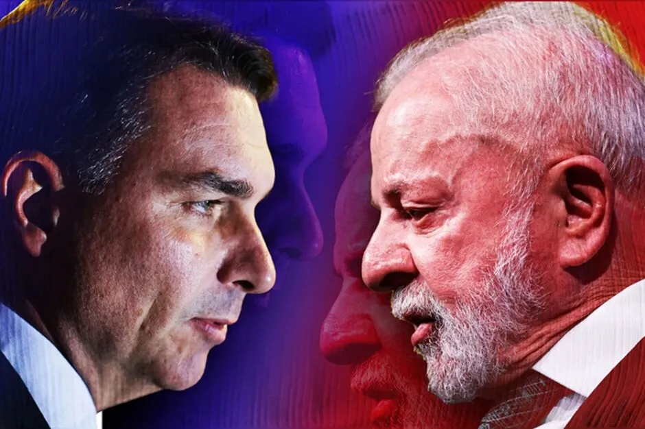 Pesquisa Quaest aponta empate técnico entre Lula e Flávio Bolsonaro no segundo turno das eleições de 2026. (Foto: Arte Metrópoles)