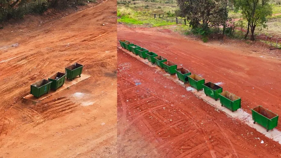 Prefeitura ampliou de 3 para 12 o número de caçambas instaladas às margens da BR-158, no sentido da Ponte do Sucuriú. (Foto: Divulgação)
