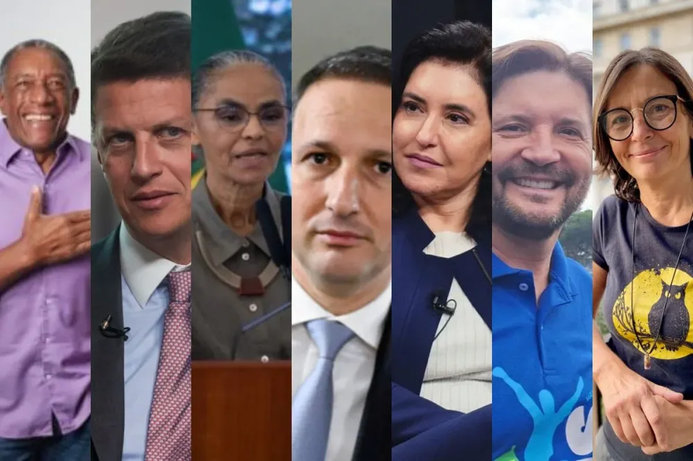 Guilherme Derrite, Marina Silva e Simone Tebet aparecem tecnicamente empatados na disputa pelo Senado em São Paulo. (Foto: Reprodução)