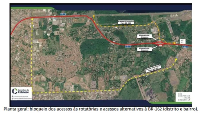 Acessos da rotatória localizada no km 2+200 da BR-262 serão fechados a partir de terça-feira (08/09) para obras do novo Posto Fiscal. (Foto: Divulgação/Prefeitura de Três Lagoas)