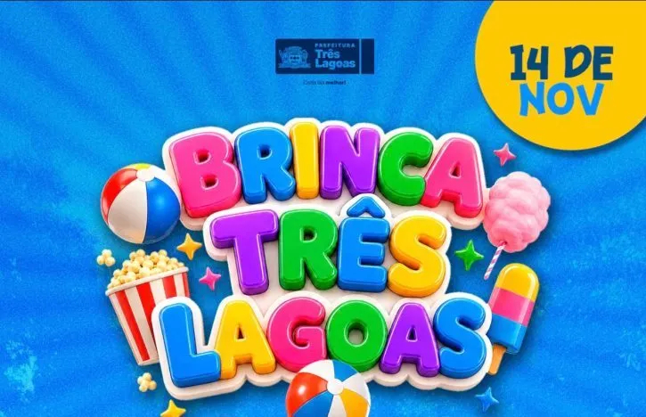 Brinca Três Lagoas reúne brincadeiras, atrações infantis e atividades inclusivas gratuitas na Lagoa Maior. (Foto: Reprodução/Prefeitura de Três Lagoas)