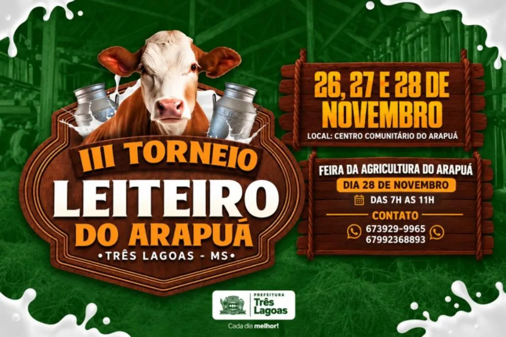 Prefeitura de Três Lagoas realizará 3º Torneio Leiteiro do Arapuá de 26 a 28 de novembro