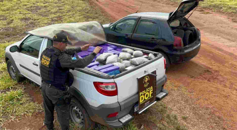 Policiais apreenderam 845 quilos de maconha na MS-164. (Divulgação, DOF)