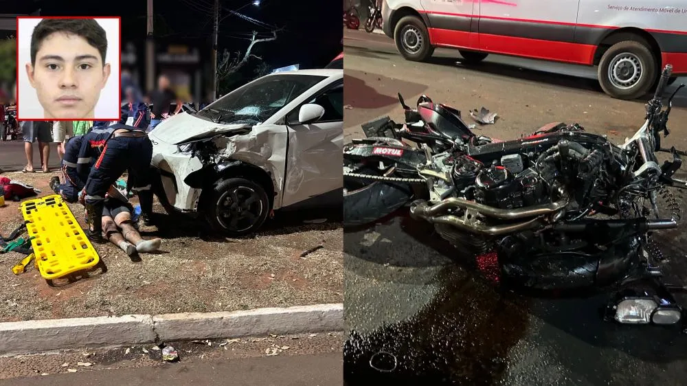 O impacto da batida foi tão violento que Matheus Silva Bizerra de 22 anos, ficou preso embaixo do veículo. (Imagem: Eliton Chaves / 24H News MS)