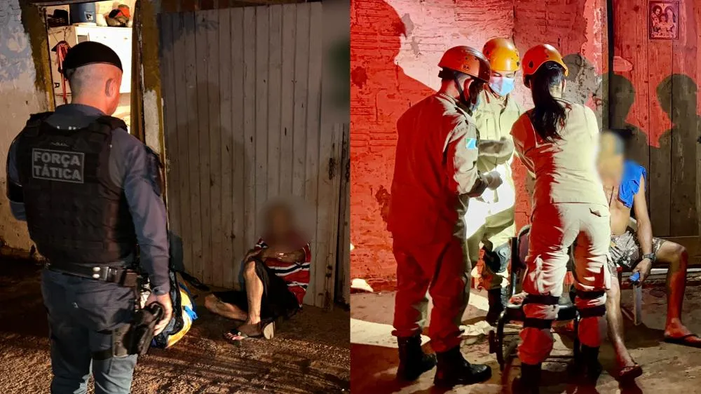 Equipes da Força Tática e do Corpo de Bombeiros atendem ocorrência de lesão corporal no bairro Santa Julia em Três Lagoas. (Imagem: Eliton Chaves / 24H News MS)