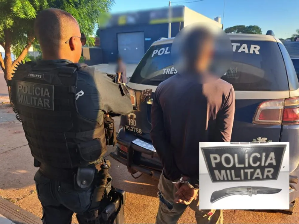 Autor foi localizado dentro de um veículo no centro de Três Lagoas com o canivete supostamente usado no crime. (Imagem: 24h News MS)