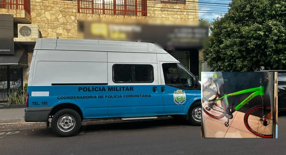 Policia Militar realiza buscas após roubo de bicicleta cometido por homem com tornozeleira eletrônica no Centro de Três Lagoas. (Imagem: Eliton Chaves / 24h News MS)