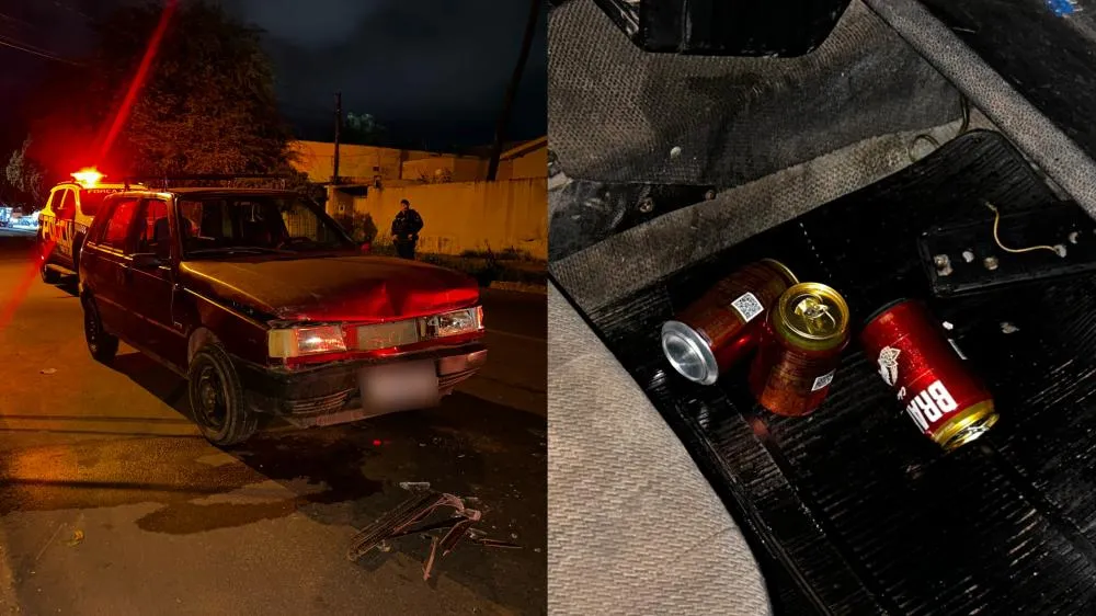 Veículo do autor ficou danificado após colisão no bairro Colinos; motorista foi preso em flagrante por embriaguez ao volante. (Imagem: Eliton Chaves / 24h News MS)