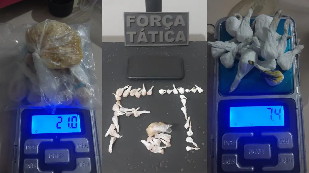 A Força Tática encontrou drogas e dinheiro trocado com jovem de 19 anos durante abordagem no Jardim Planalto. (Foto - 24h News MS)