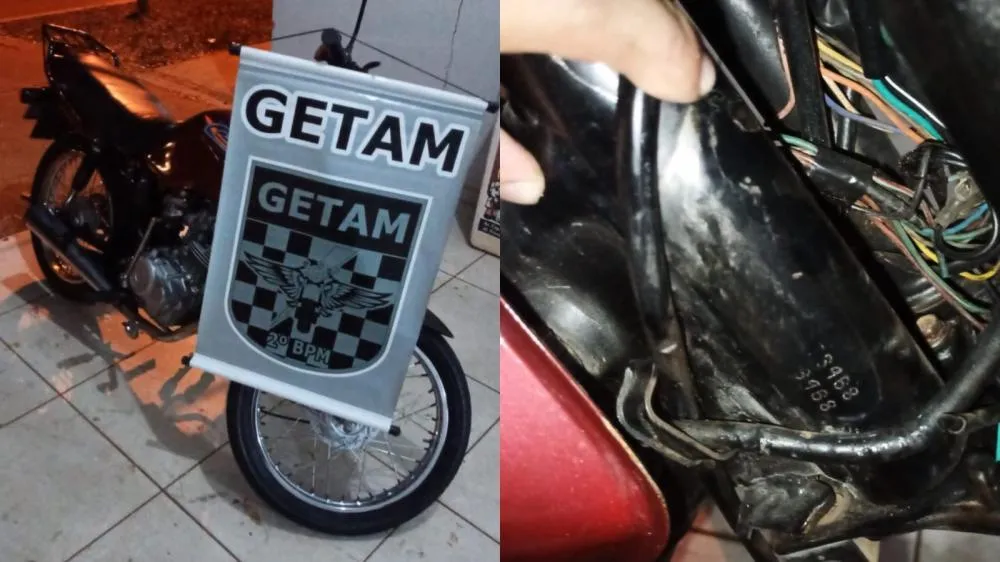 GETAM flagra motocicleta com sinais identificadores adulterados durante policiamento no Jardim Paranapungá. (Foto - 24h News MS)