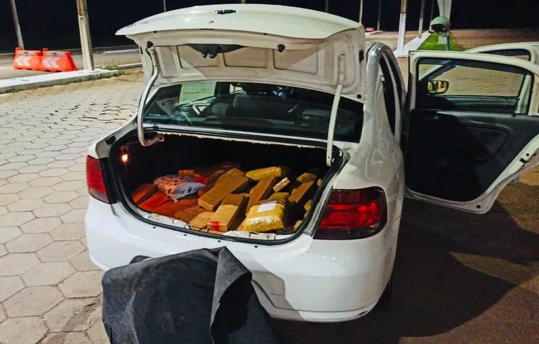 arga de maconha e skunk foi apreendida pela PRF em abordagem na BR-267, em Bataguassu (MS). (Foto - Divulgação / PRF)