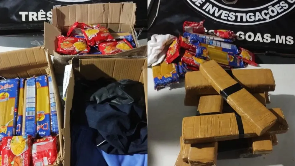 Maconha estava camuflada em caixas de papelão com alimentos e roupas, e foi retirada por mulher a mando de detento. (Foto - Divulgação - Policia Civil)