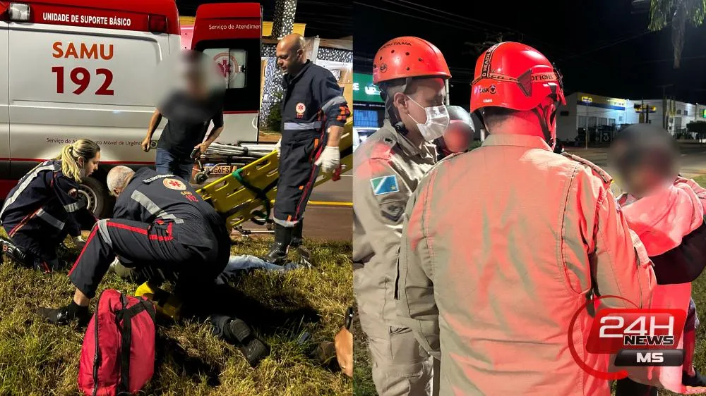 Motociclista e criança de 4 anos foram socorridos à UPA após colisão no Jardim Alvorada em Três Lagoas. (Foto - Eliton Chaves / 24h NEWS MS)