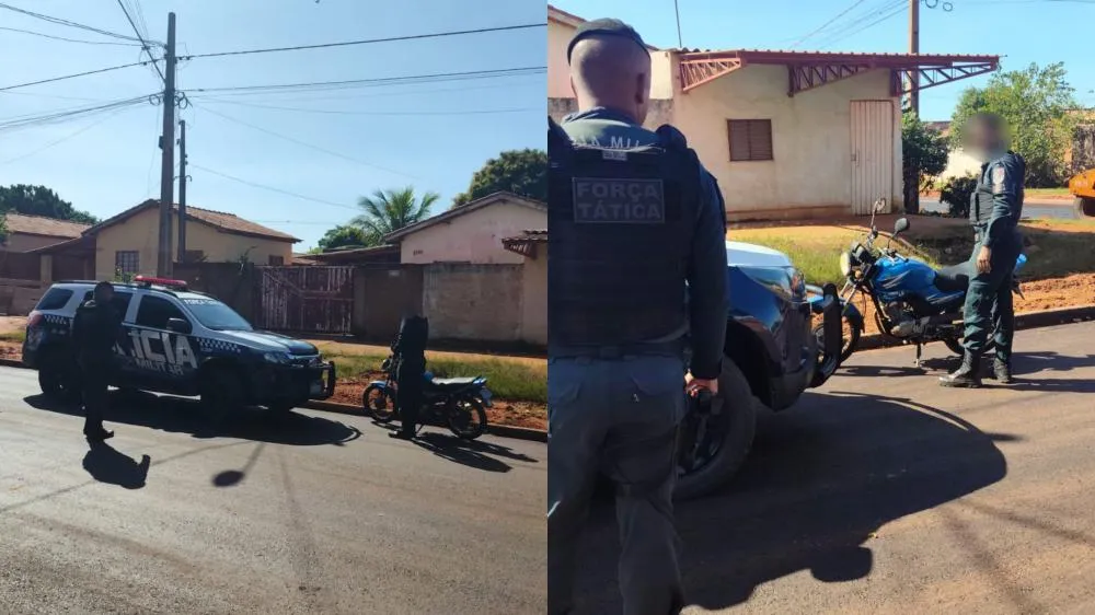 Motocicleta com registro de furto/roubo foi apreendida pela Força Tática durante a abordagem (Foto: Divulgação / Polícia Militar)