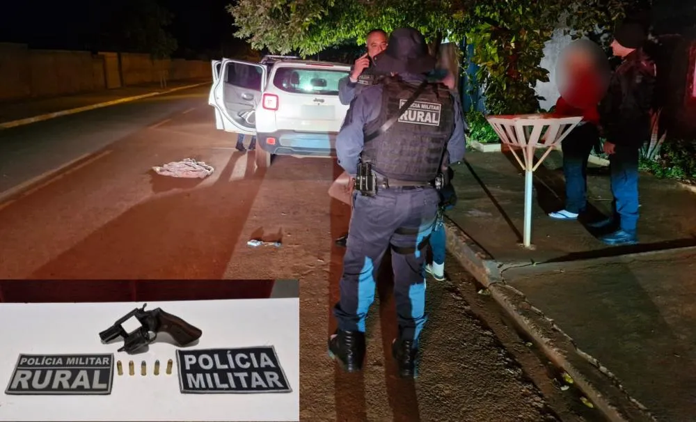 Durante abordagem da Operação SULMaSSP em Selvíria, a Polícia Militar Rural encontrou revólver com munições intactas dentro de bolsa no banco do passageiro (Foto: Divulgacão / Polícia Militar Rural)