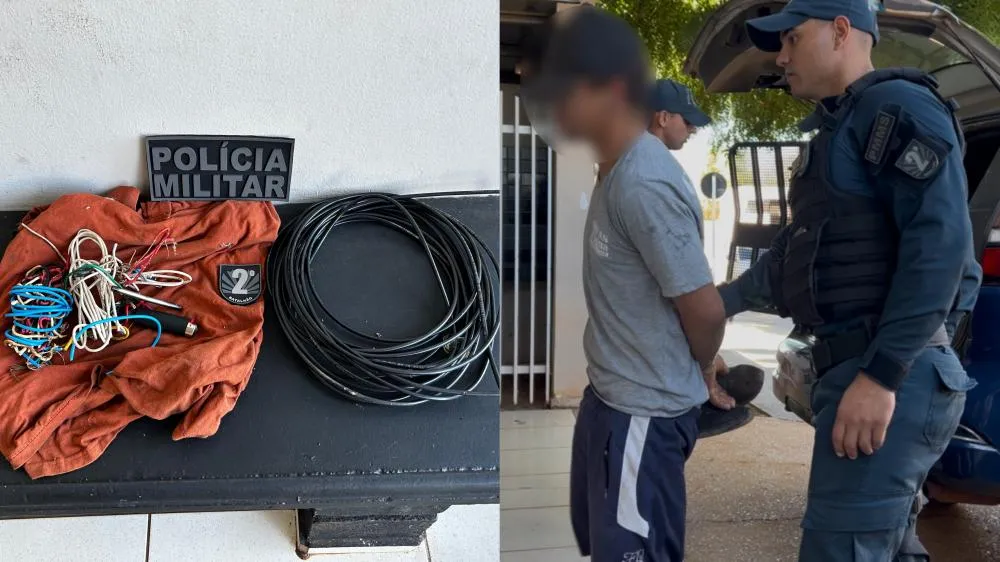 Material furtado foi recuperado pela Polícia Militar após abordagem, e o suspeito acabou preso. (Foto – Eliton Chaves / 24h News MS)