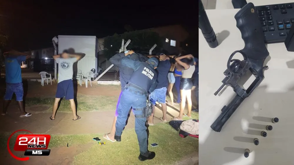 Revólver apreendido durante abordagem da Rádio Patrulha dentro do baú da motocicleta no Novo Oeste. (Foto - Divulgação Polícia Militar)