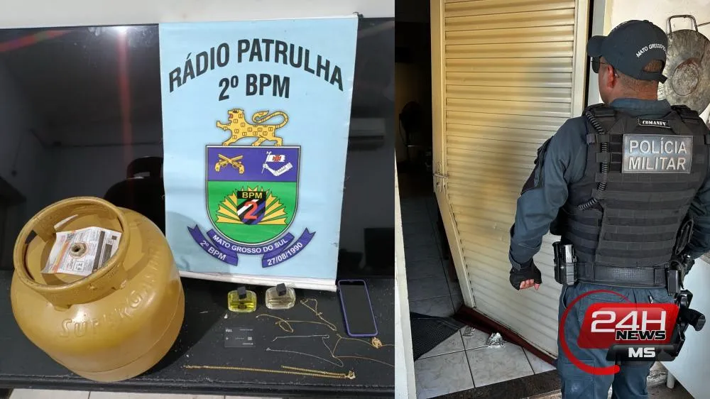 Ladrões foram presos e objetos furtados recuperados pela Rádio Patrulha no bairro JK em Três Lagoas (Foto – 24h News MS)