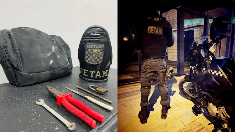 Suspeito foi abordado e preso pelo GETAM com material de furto e mandado de prisão em aberto (Foto - Divulgação)