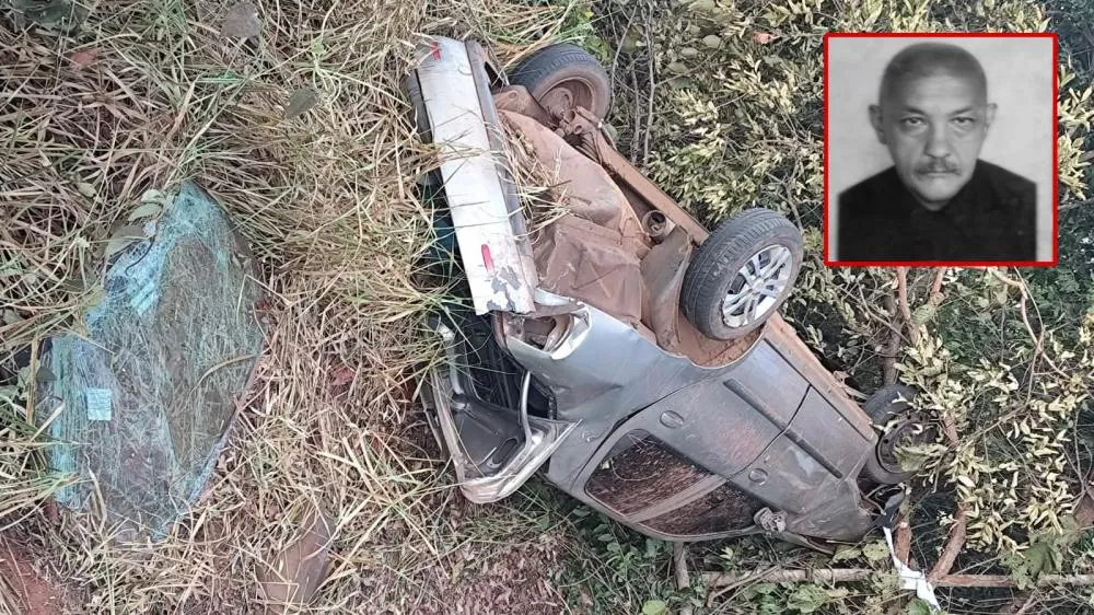 Local onde o veículo capotou e o corpo foi encontrado as margens da BR-158 (Foto - Divulgação)