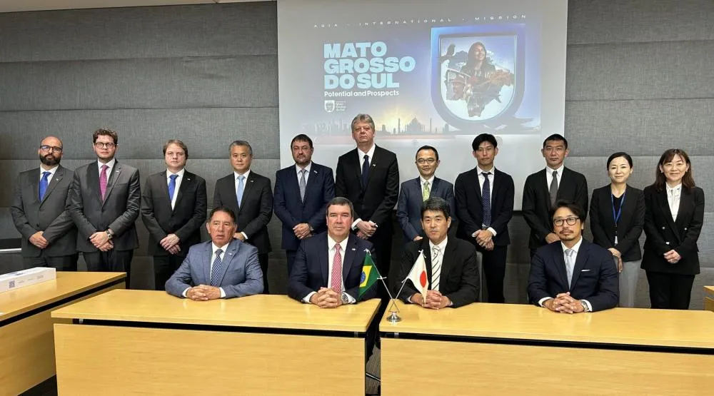 Governador Eduardo Riedel e comitiva de MS em encontro com empresários da Sumitomo, no Japão (Foto - Ascom Fiems)