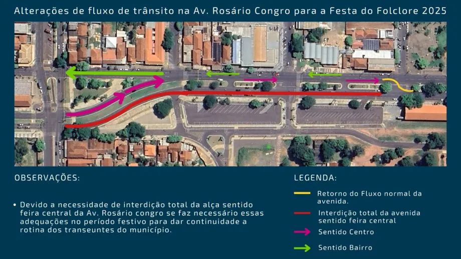 Trechos da Avenida Rosário Congro serão interditados para a 35ª Festa do Folclore (Foto - Prefeitura de Três Lagoas)