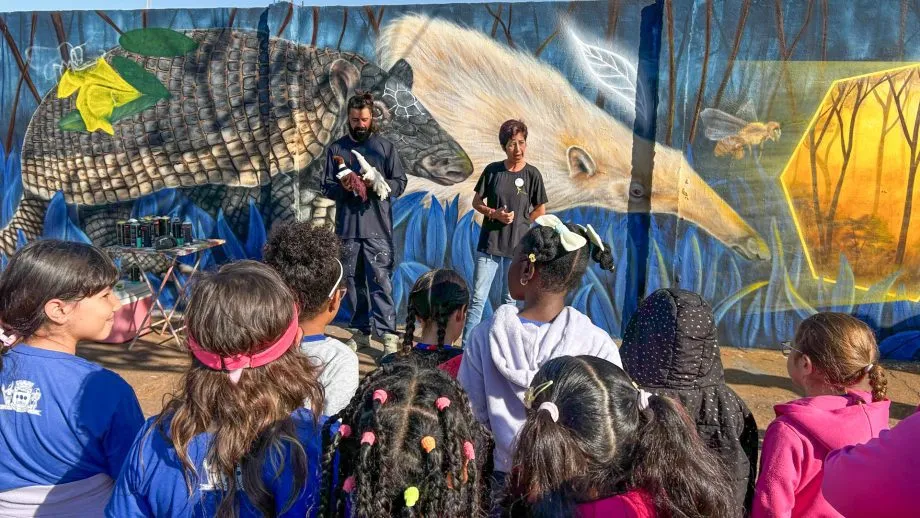 Mural do tatu-canastra inaugurado no Estádio da Aden durante o evento Cores do Cerrado (Foto - Prefeitura de Três Lagoas)