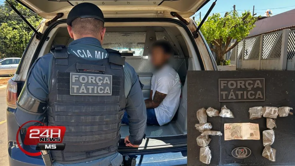 Drogas e dinheiro apreendidos pela Força Tática durante a ocorrência no Jardim das Acácias (Foto - Eliton Chaves / 24h News MS)