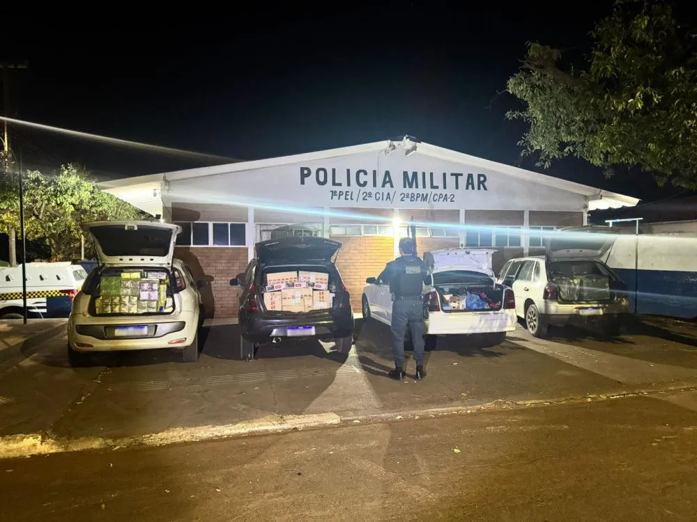 Produtos de contrabando e descaminho apreendidos pela Polícia Militar em Brasilândia. (Divulgação)