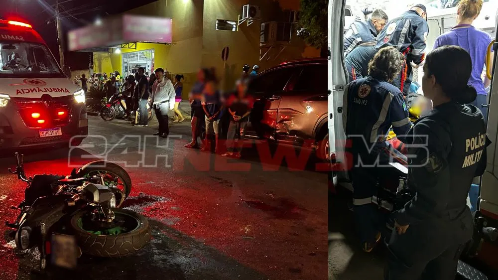 Motociclista de 32 anos foi socorrido em estado gravíssimo após colisão no bairro Nova Americana (Foto - Eliton Chaves / 24h News MS)