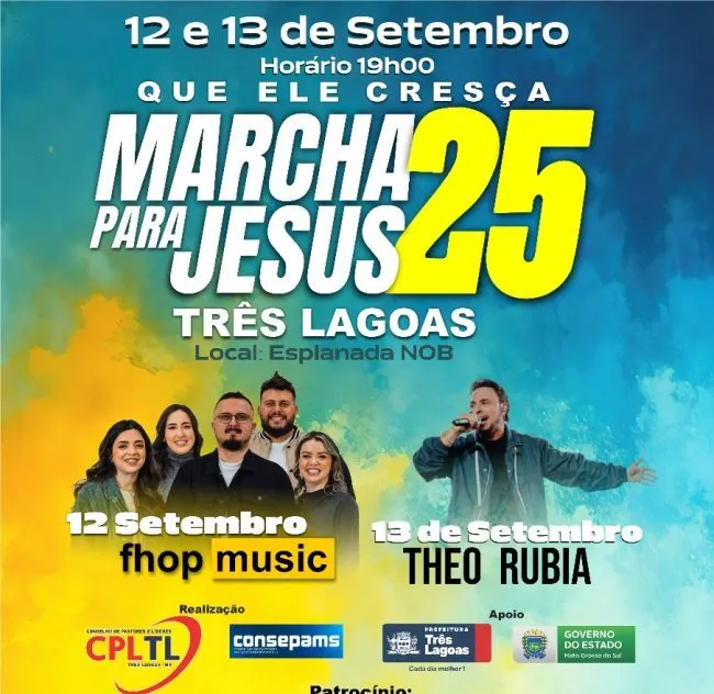 Marcha para Jesus chega à 7ª edição e promete reunir multidão em Três Lagoas (Foto - Prefeitura de Três Lagoas)