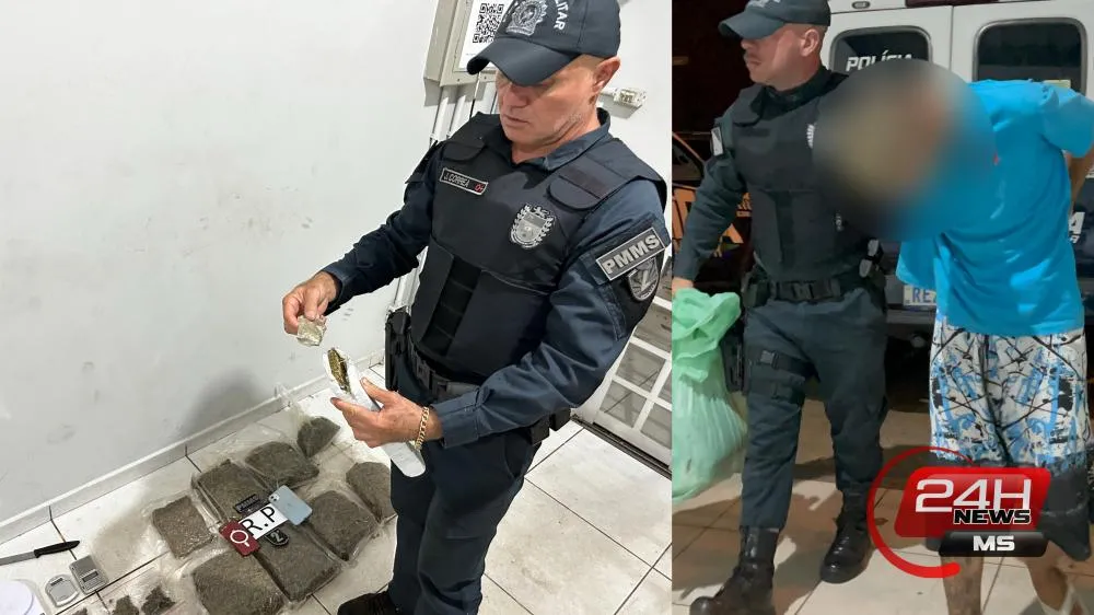 Quase cinco quilos de maconha foram apreendidos pela equipe da Rádio Patrulha no Jardim Carandá em Três Lagoas (Foto: Eliton Chaves / 24h News MS)