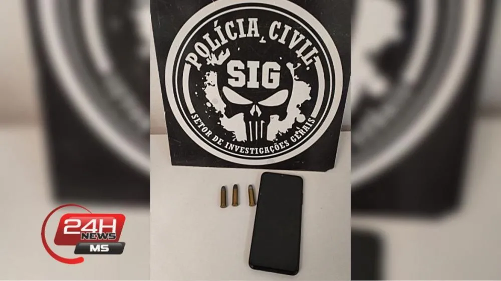 Ação do SIG resultou na apreensão de celular furtado e munições no Jardim Dourados em Três Lagoas (Foto – Polícia Civil)