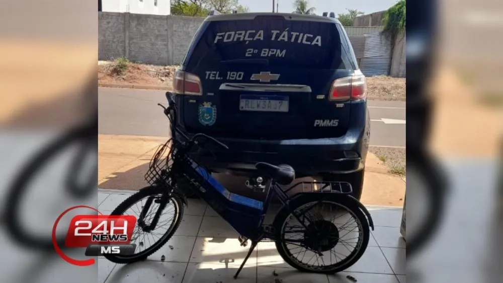 Força Tática apreendeu adolescente de 17 anos com bicicleta elétrica furtada no bairro Jardim Guaporé, em Três Lagoas (Foto - 24h NEWS MS)