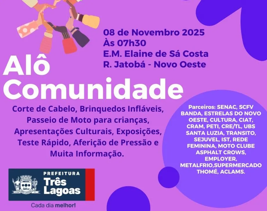 Evento “Alô Comunidade” leva serviços, lazer e cidadania ao bairro Novo Oeste, em Três Lagoas (Foto - Prefeitura de Três Lagoas)