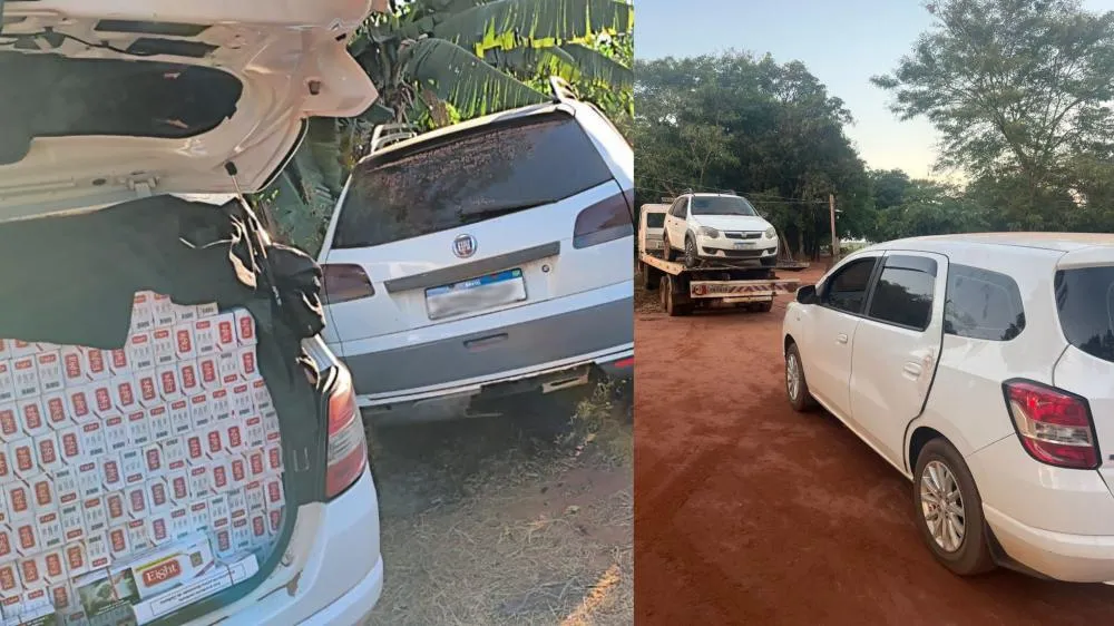 Veículos carregados com cigarros contrabandeados do Paraguai foram apreendidos pelo Polícia Militarem Brasilândia (Foto - Polícia Militar)