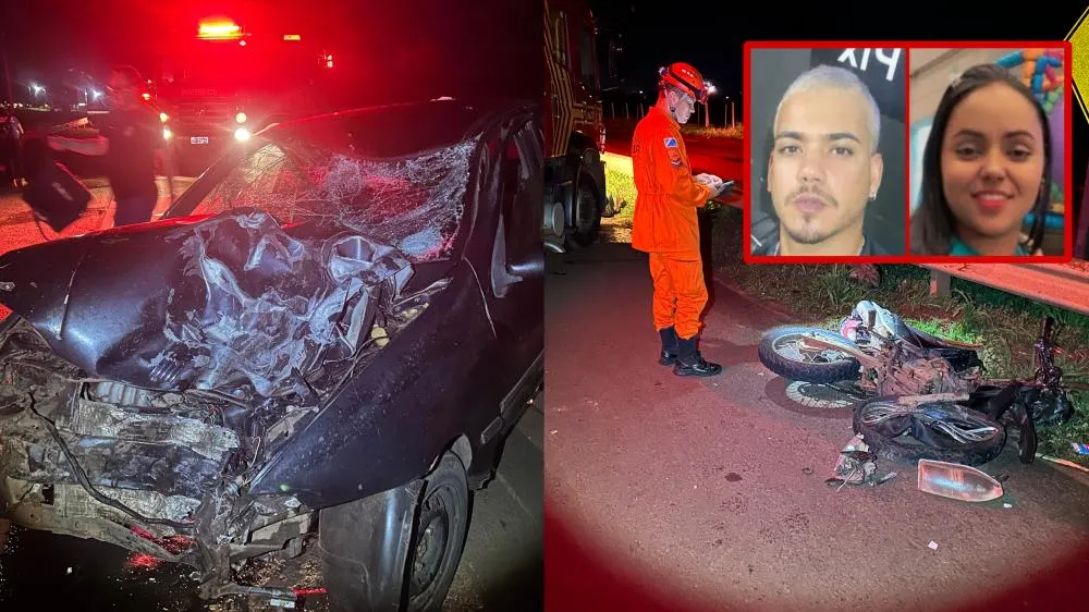 Fernanda Taina Costa da Silva de 28 anos, e Fernando Marconi Ramos de 27 anos, morreram após colisão entre carro e moto no Anel Viário Samir Thomé em Três Lagoas (Foto - Eliton Chaves / 24h News MS)
